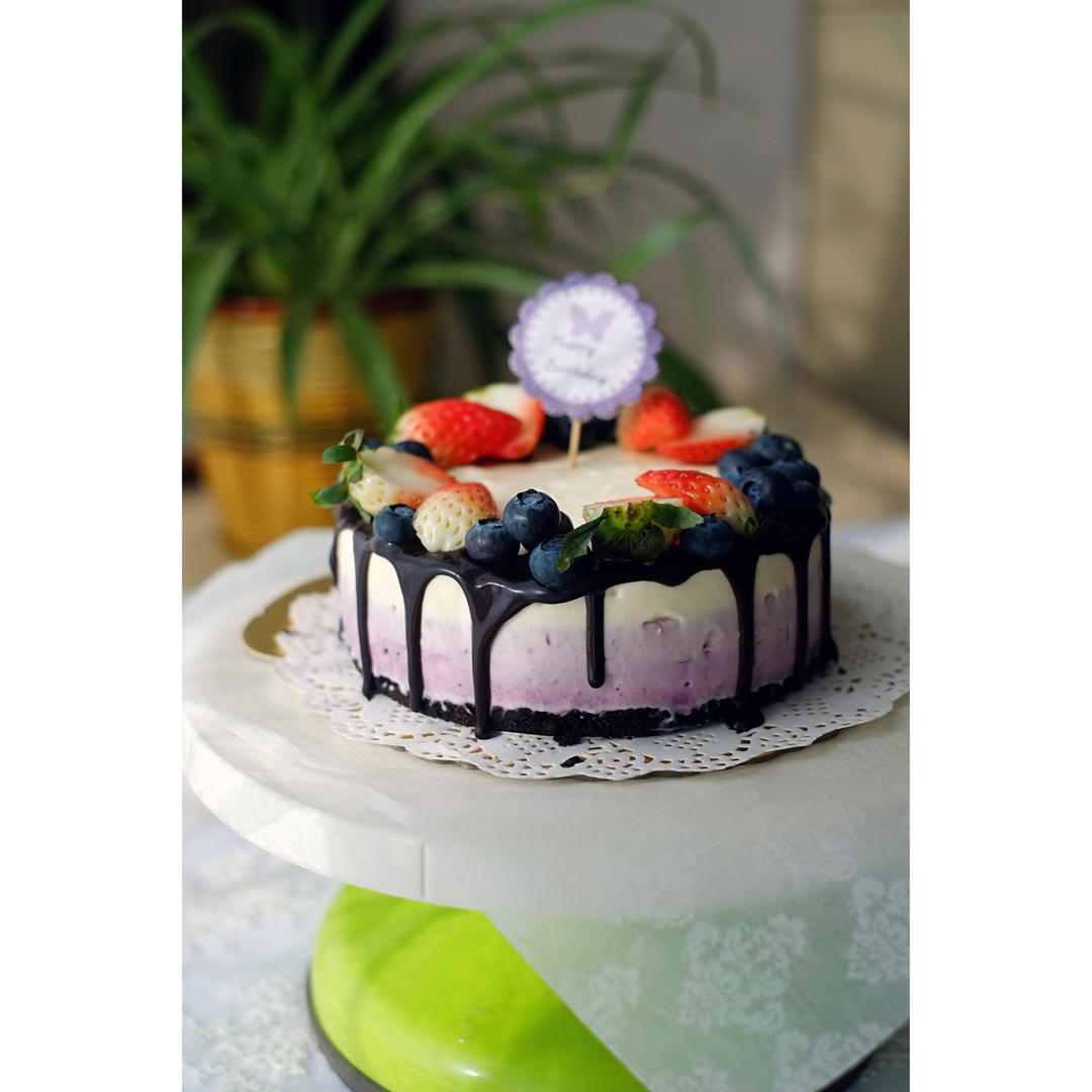 渐变蓝莓冻芝士蛋糕（免烤）