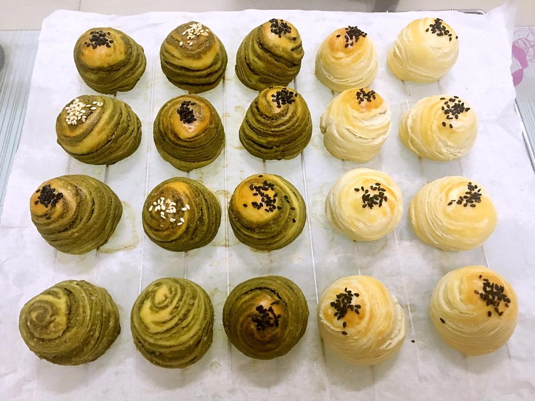 抹茶酥蛋黄酥，附手工揉面方法，详细步骤，新手易学