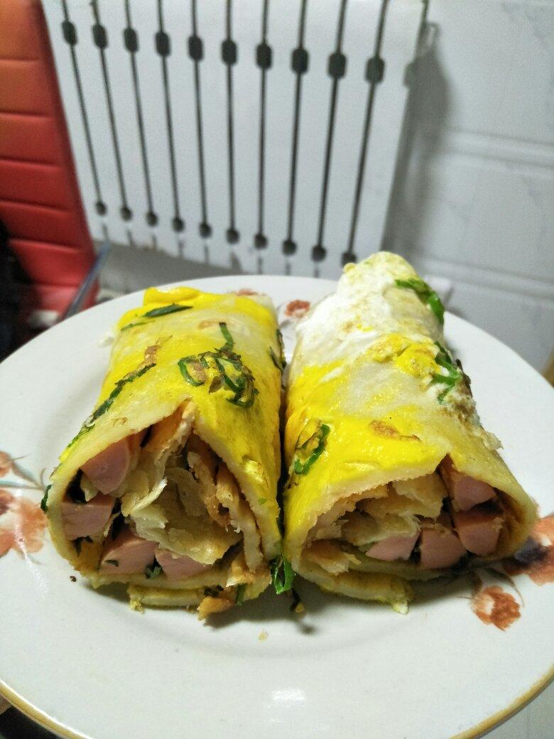 家庭版煎饼果子---快手健康早餐，利用家里现有材料