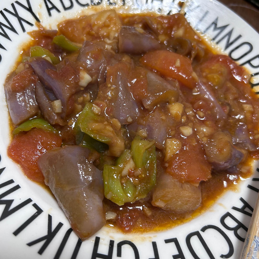 5分钟快手下饭菜#番茄炒茄子🍅番茄家族