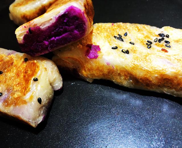 手抓饼紫薯卷简易版早餐