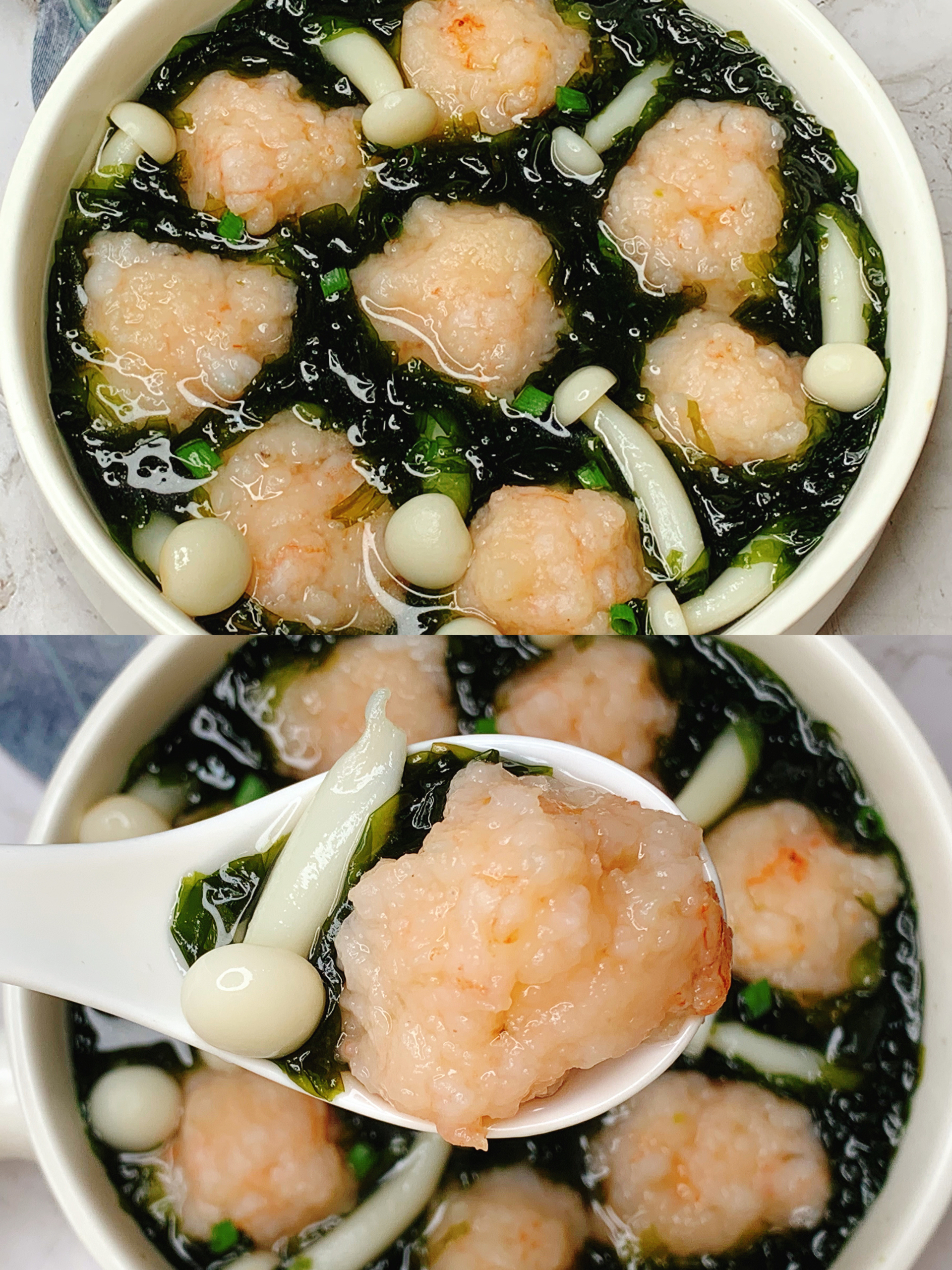 减脂餐～低卡低脂的紫菜菌菇虾滑汤！鲜美好喝