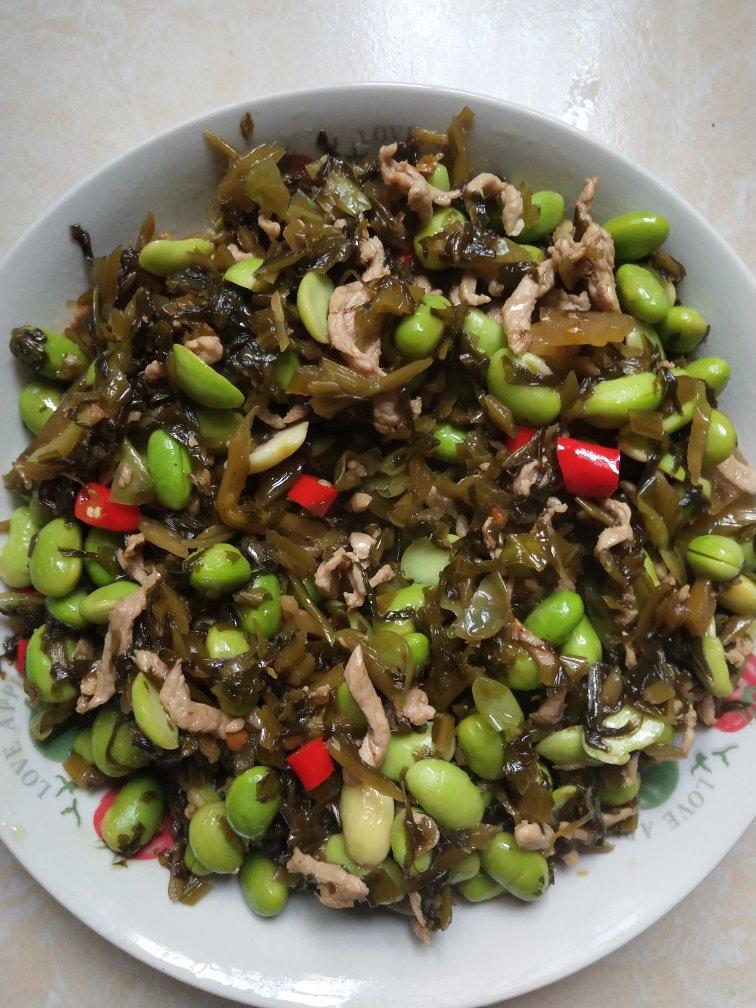 咸菜肉丝炒毛豆