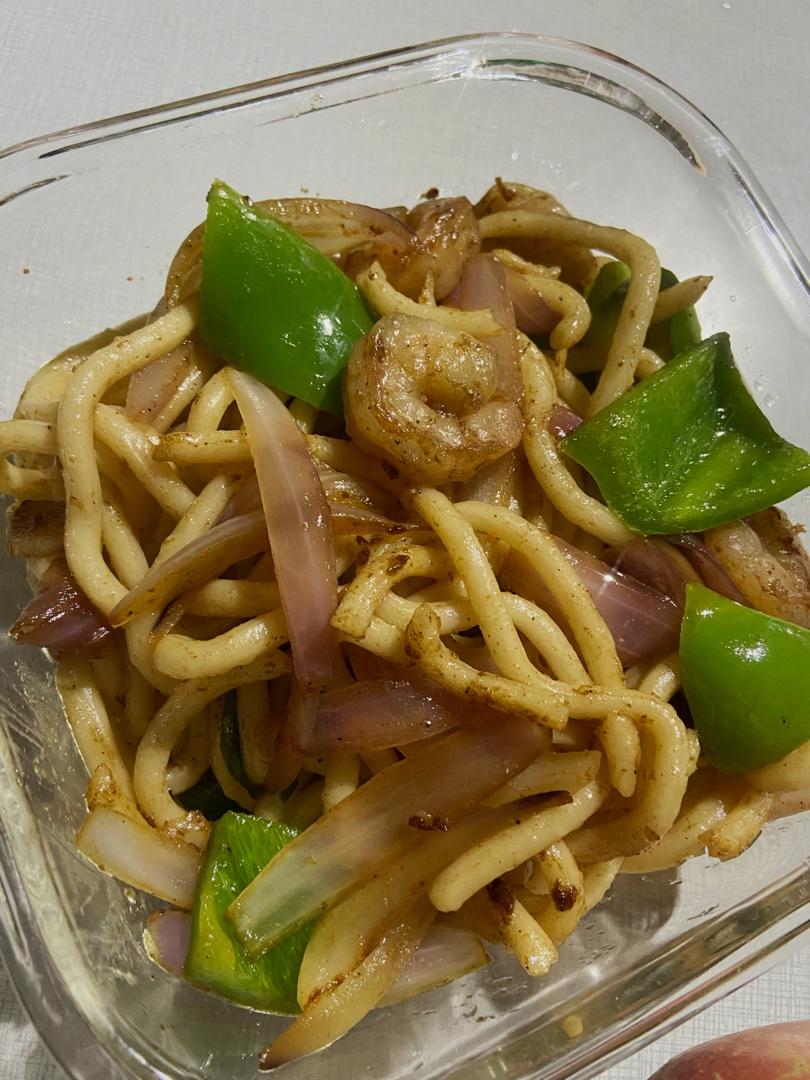 黑椒虾仁乌冬面