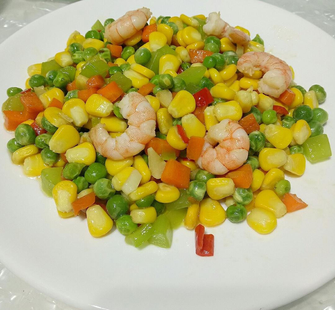 玉米豌豆胡萝卜炒虾仁