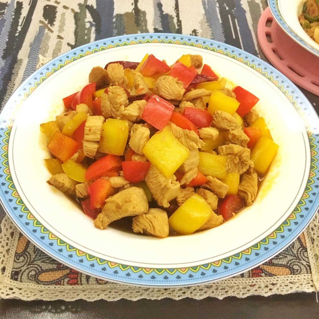 健身减肥最爱的鸡胸料理！——彩椒鸡丁