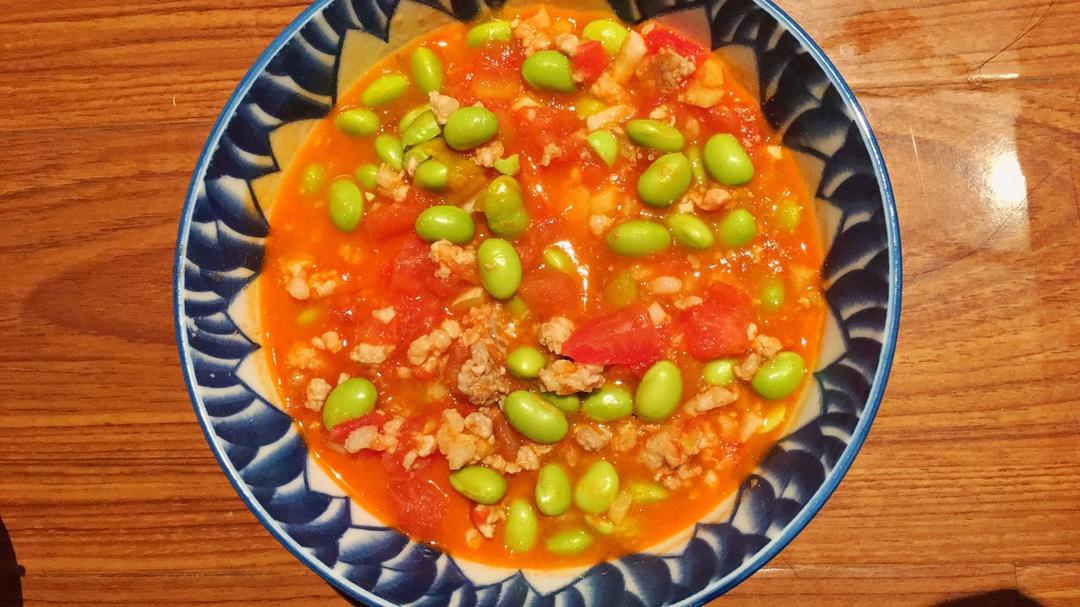 肉末番茄烧毛豆