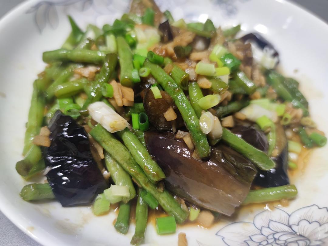 下饭菜茄子炒豆角（少油版）