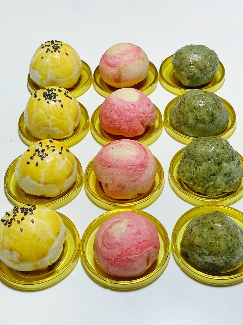 蛋黄酥~紫薯、抹茶、原味~花好月圆，中秋快乐~内附一次做六色蛋黄酥方法~