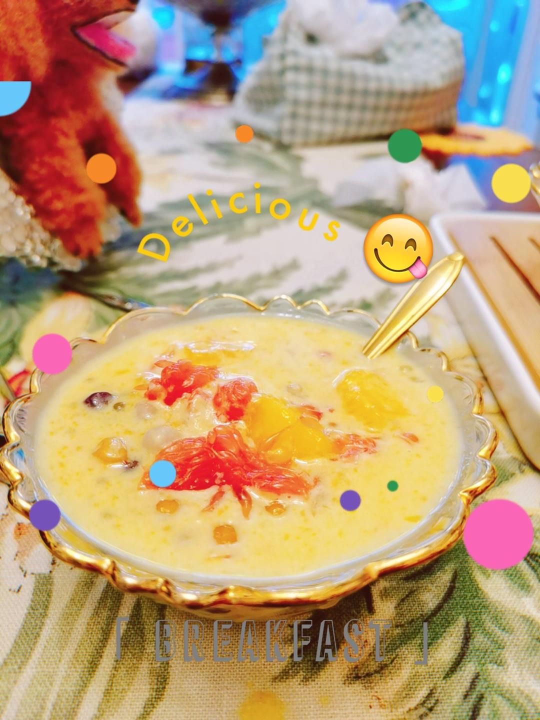 港式甜品——杨枝甘露(芒果西米露)附芒果花切法