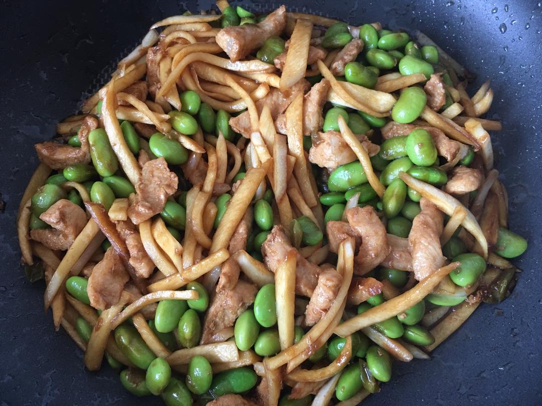 茭白毛豆炒肉丝的做法