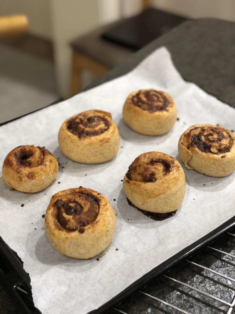 椰子油全麦免揉核桃肉桂卷【轻卡小食】——懒癌晚期版