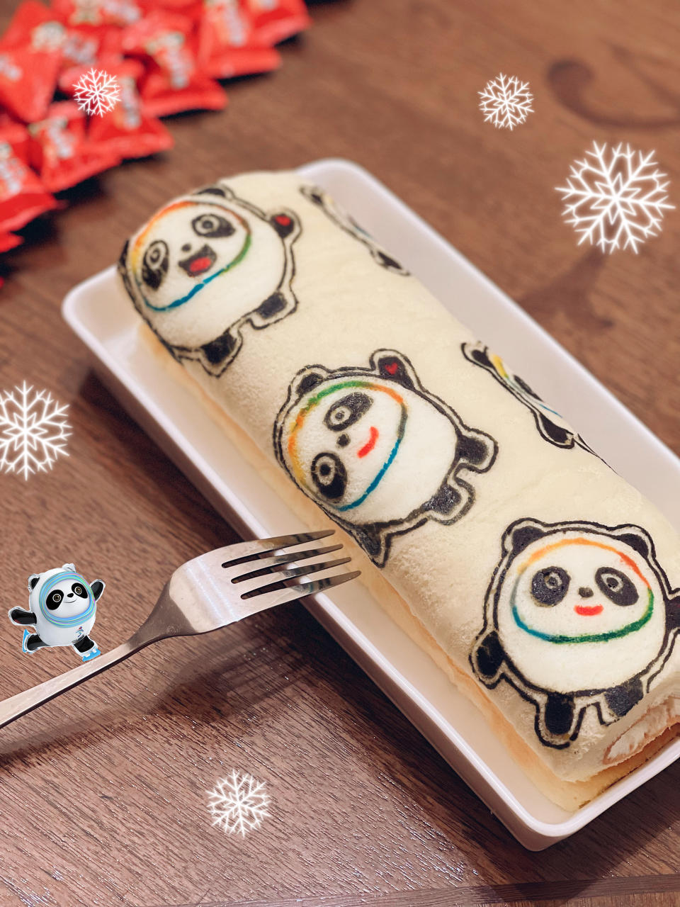 手绘冰墩墩蛋糕卷