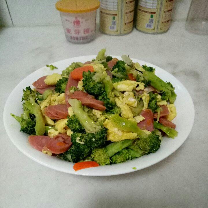 西兰花火腿炒鸡蛋