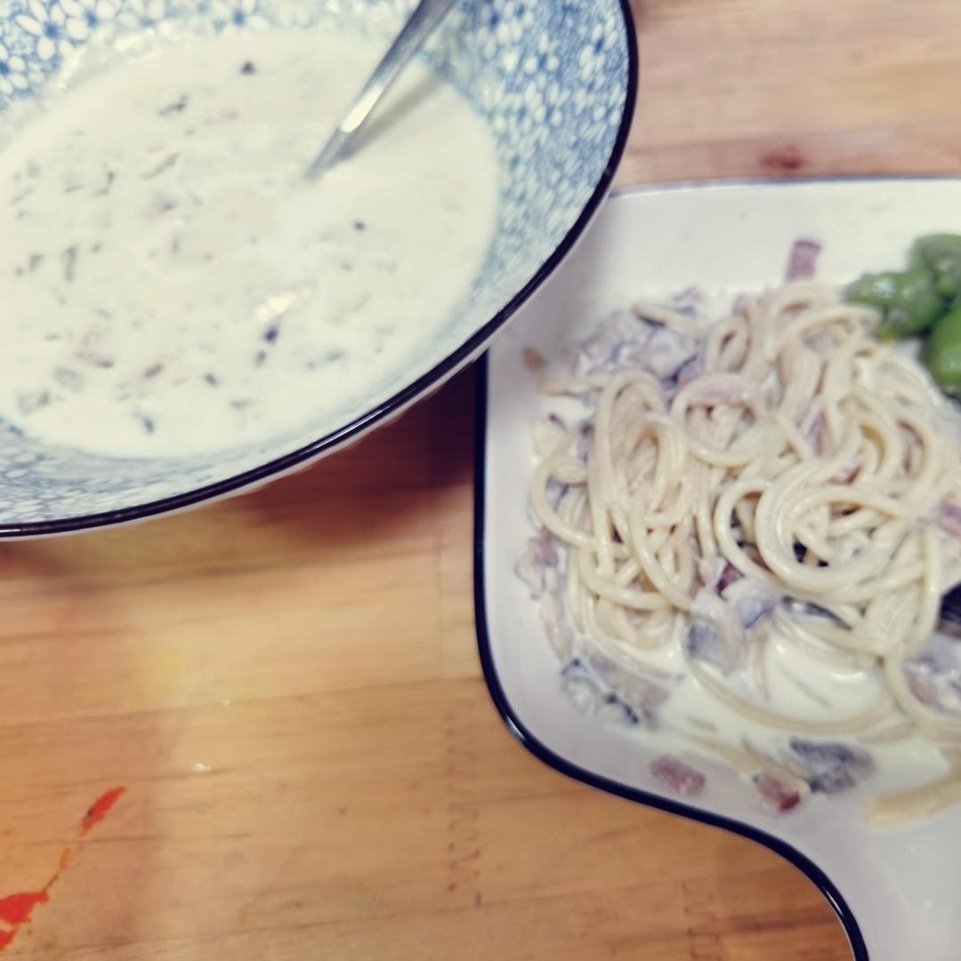 奶油蘑菇培根意大利面