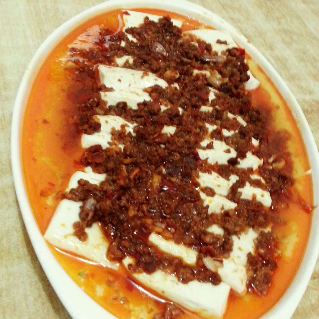 香辣肉末蒸豆腐