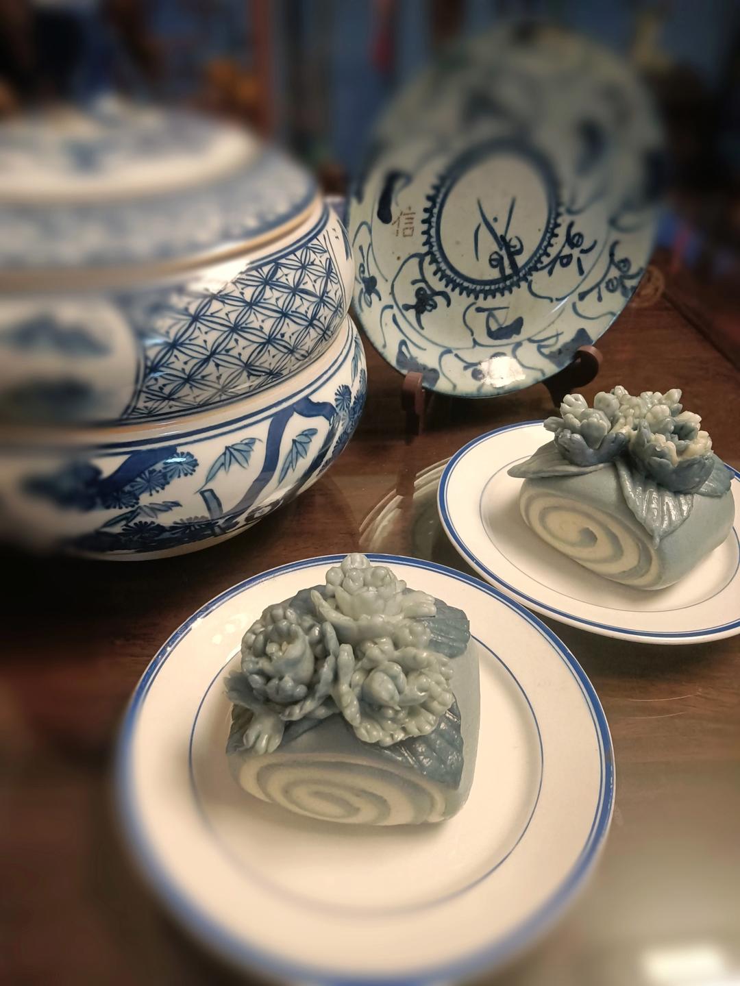 原创.青花瓷牡丹花馒头