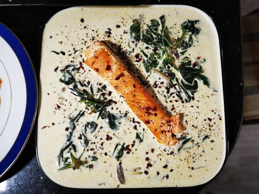 Brunch&一人食｜低卡版奶油菠菜三文鱼｜Creamy Salmon✨