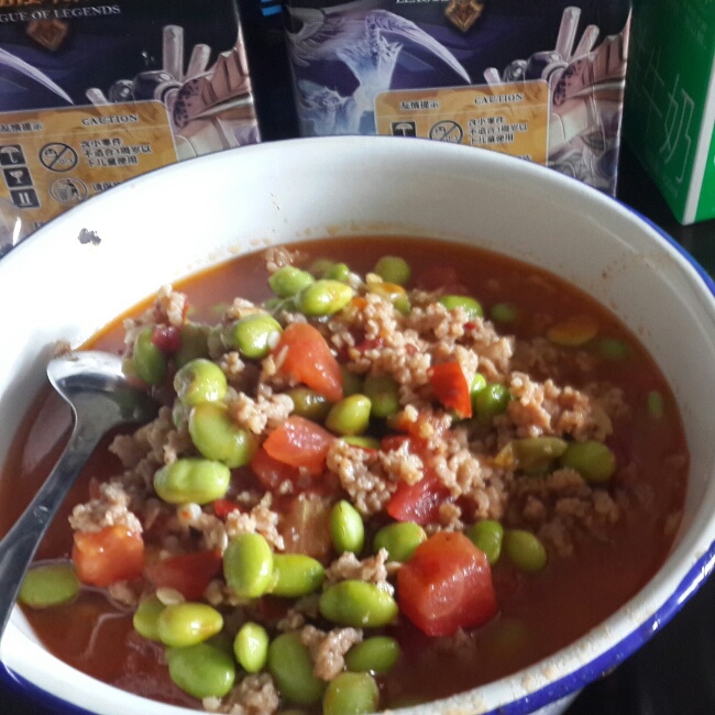 肉末番茄烧毛豆