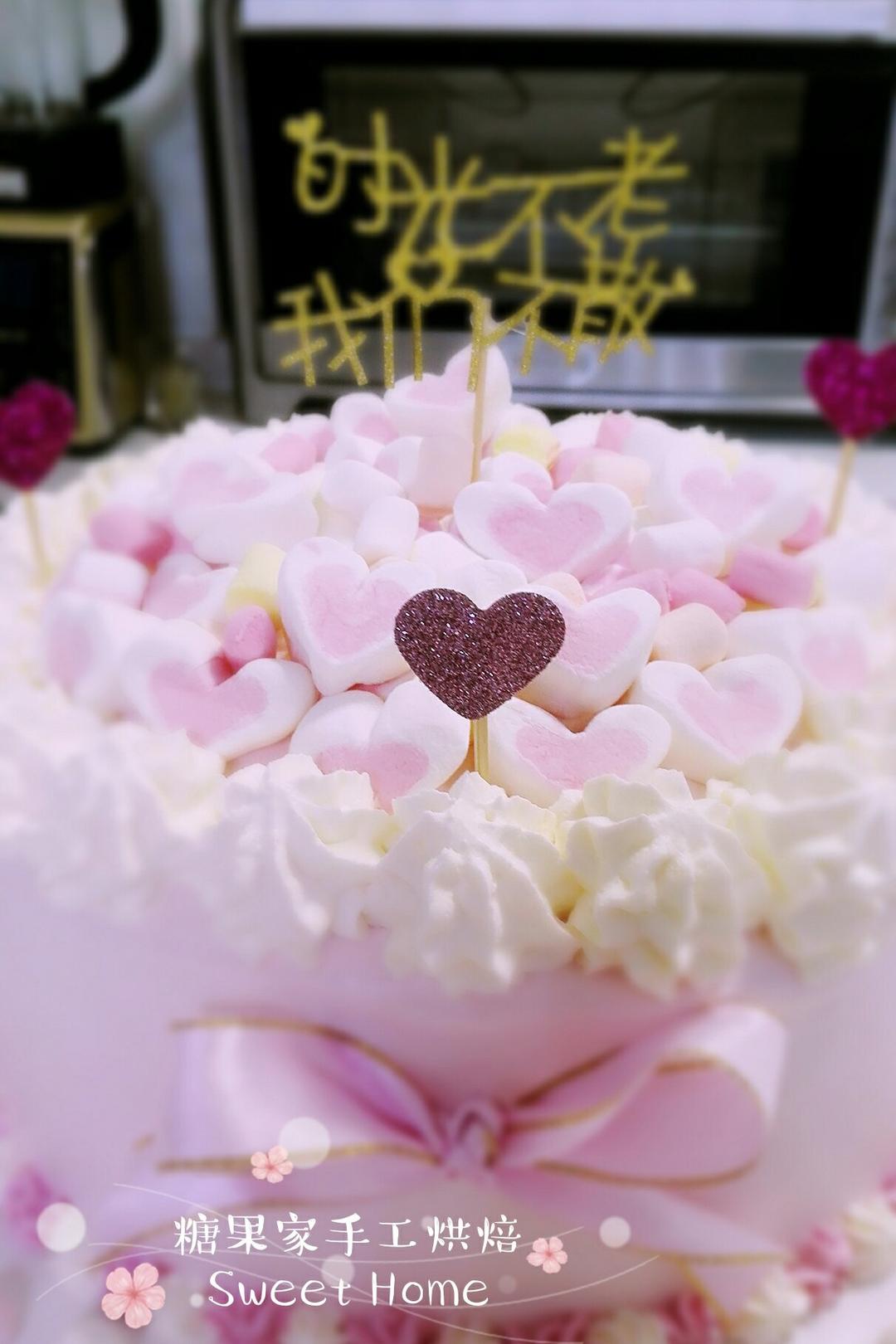 糖果百合做的小清新棉花糖生日蛋糕