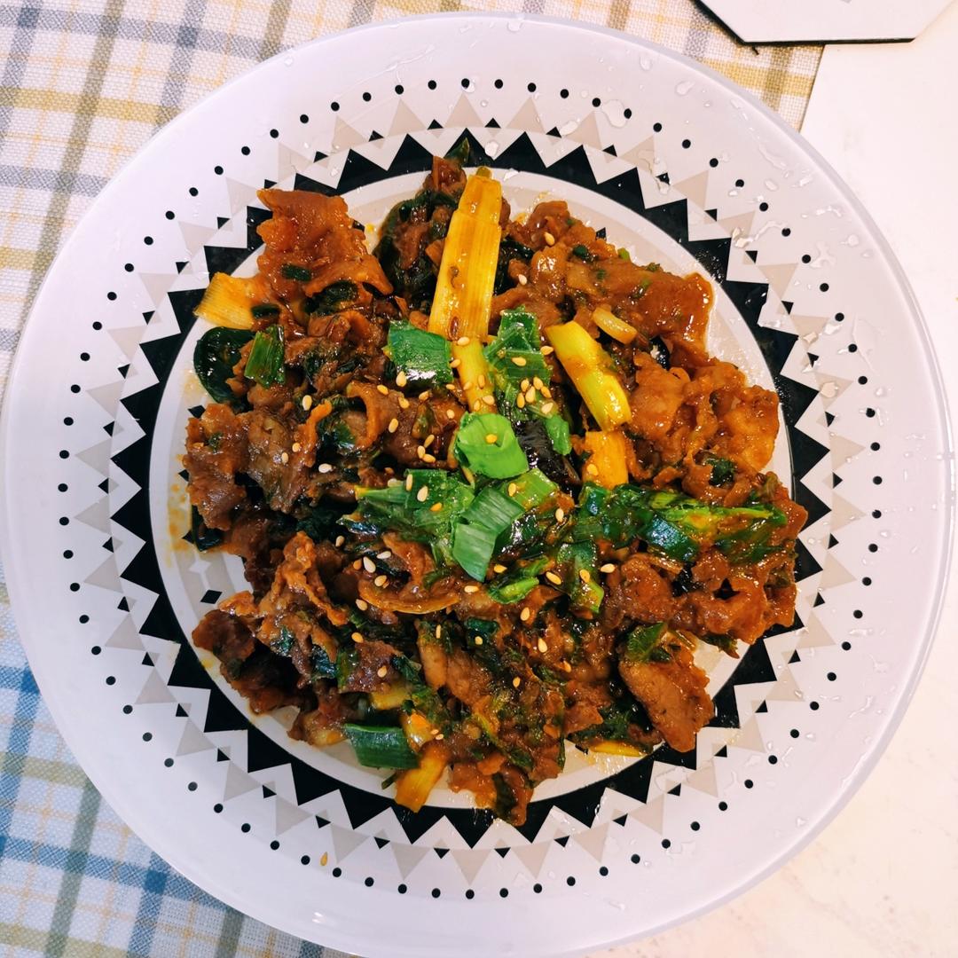 韩式葱爆肥牛 Korean Style Beef with Spring Onion
