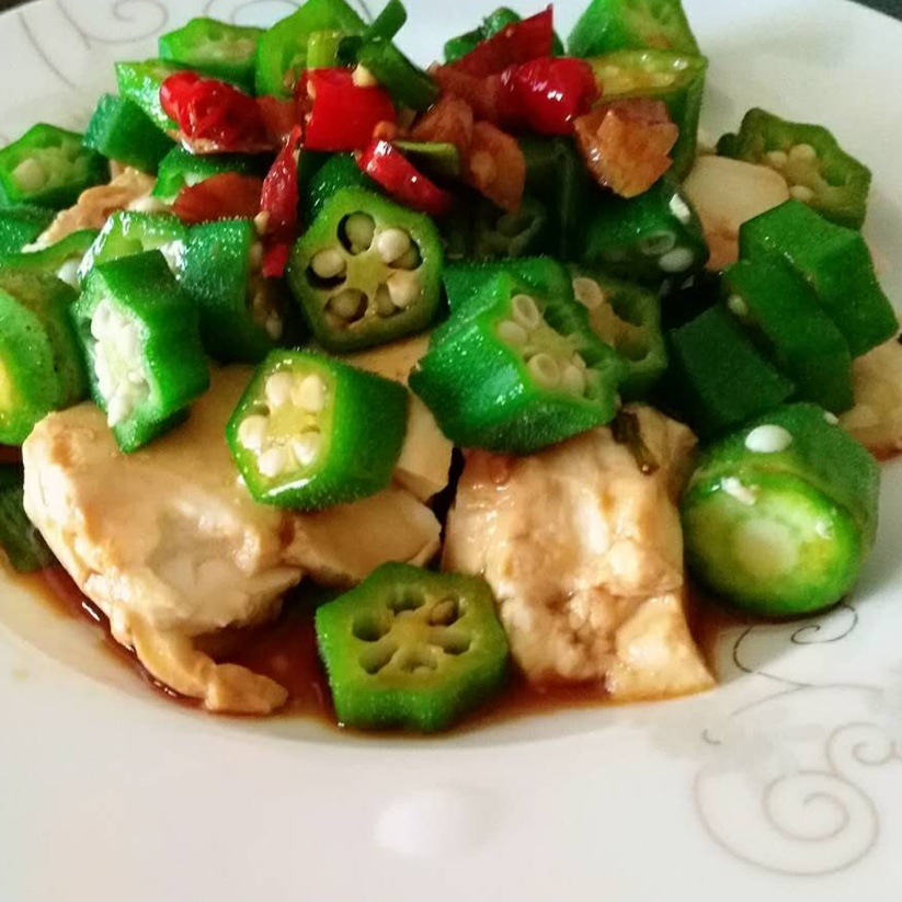 油淋秋葵嫩豆腐