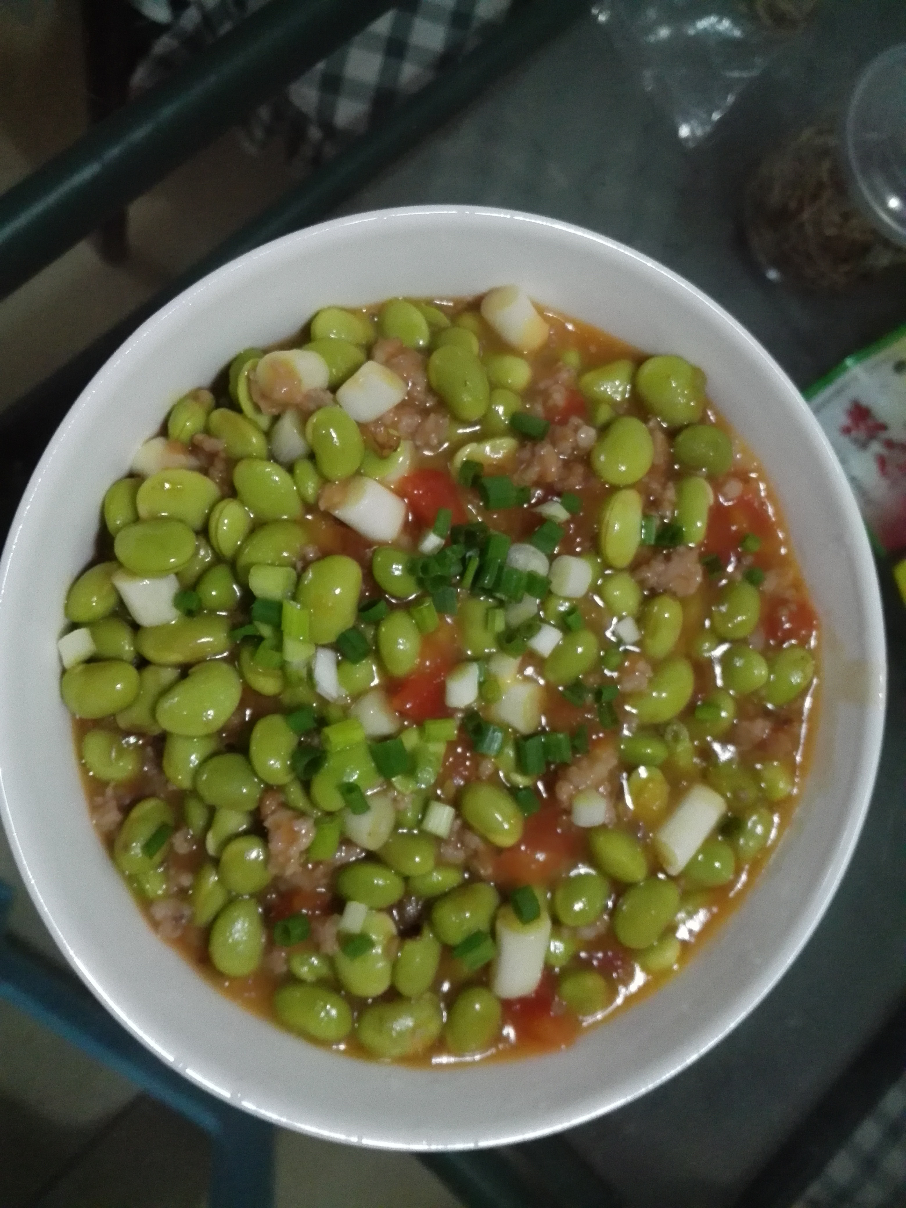 肉末番茄烧毛豆