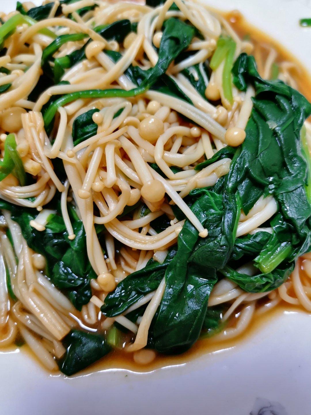 凉拌菠菜金针菇