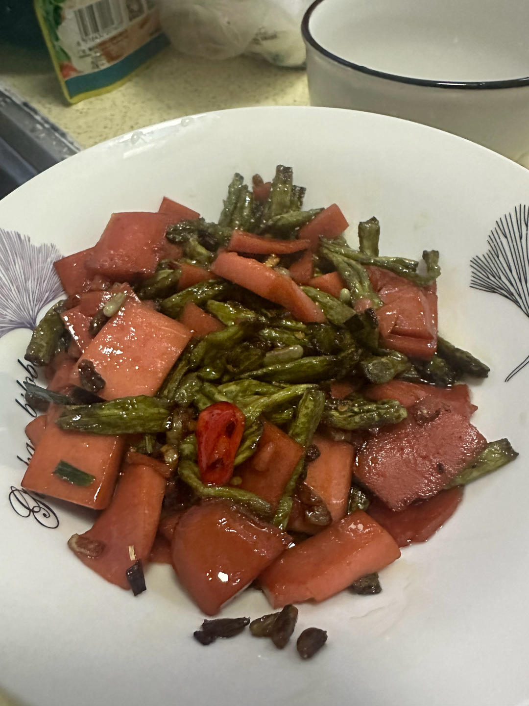 豇豆辣椒炒火腿