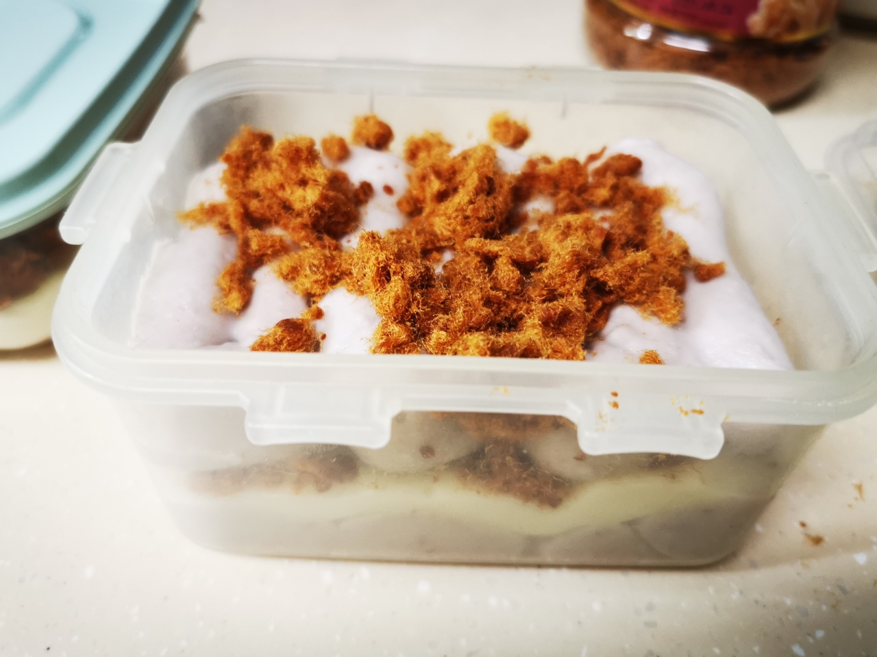 🔥免烤箱！🔥糯唧唧爆好吃的芋泥麻薯肉松盒子