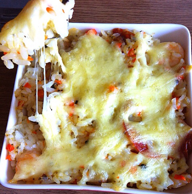 虾仁培根芝士焗饭