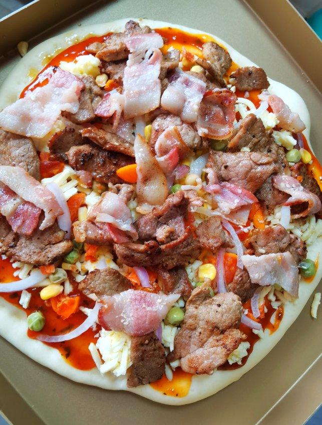 鲜虾🍤培根披萨🍕“内附敲好吃的饼皮做法”