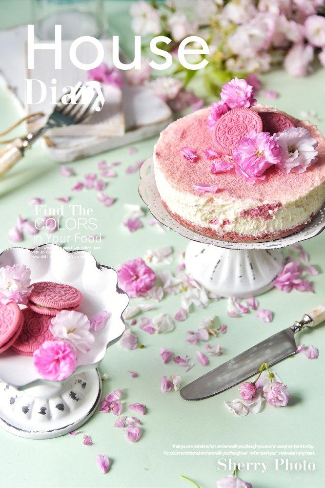 超美的樱花奥利奥芝士蛋糕