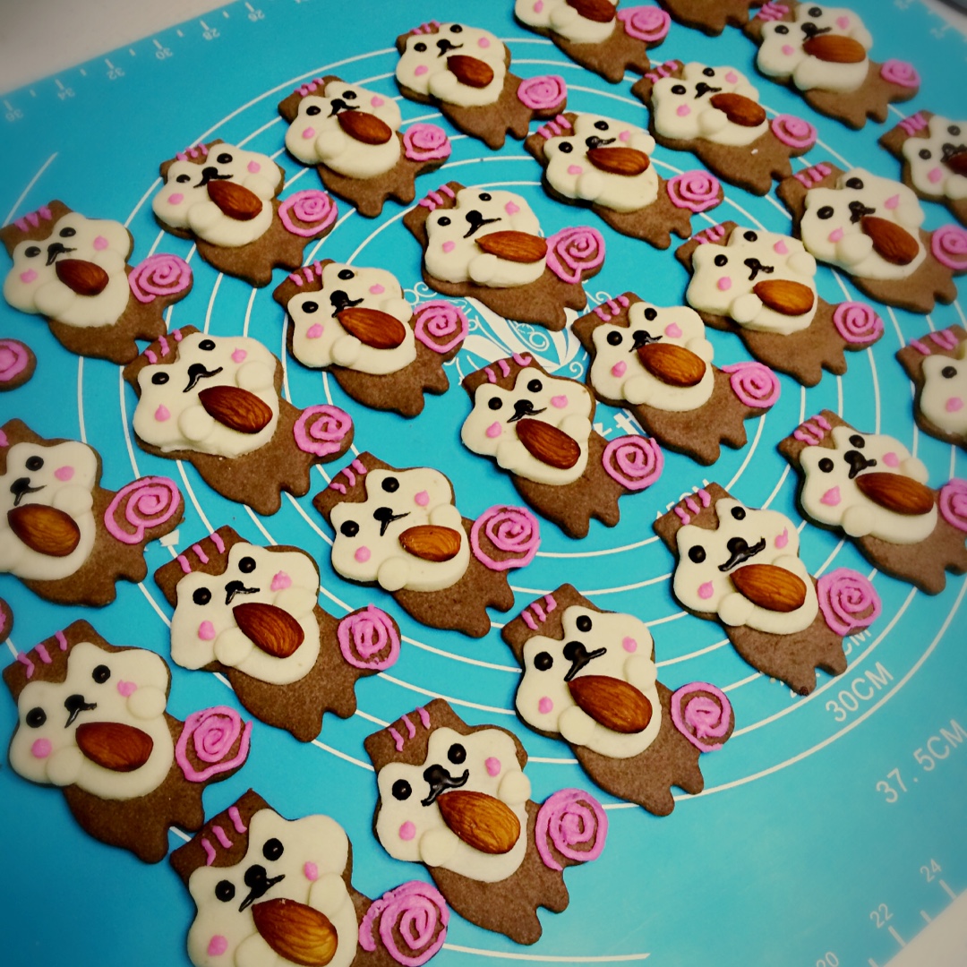 茜茜爱吃冰淇淋做的卡通动物立体饼干抱大杏仁的小松鼠