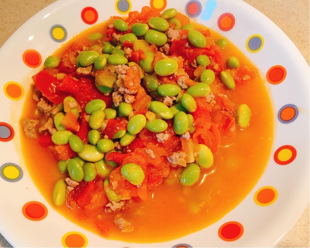 肉末番茄烧毛豆
