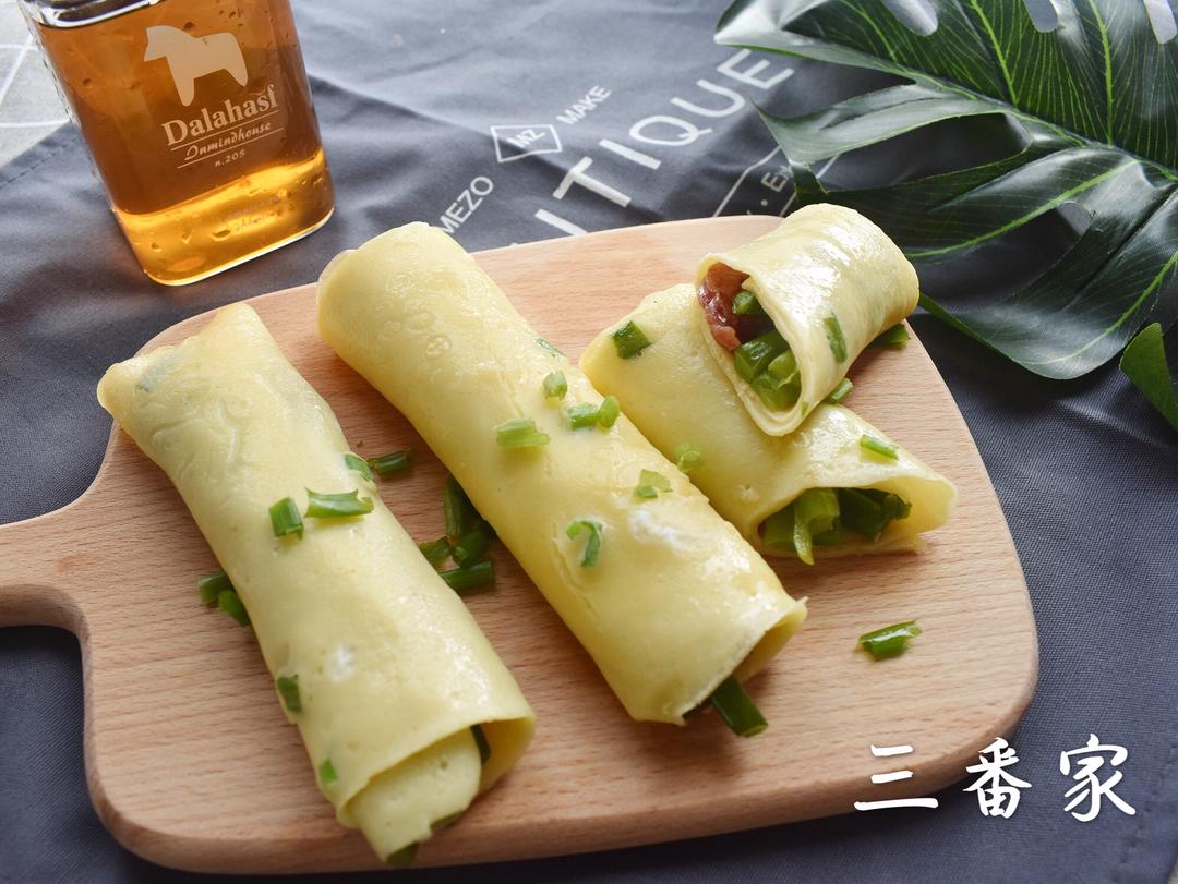 蒜苔腊肠鸡蛋卷饼