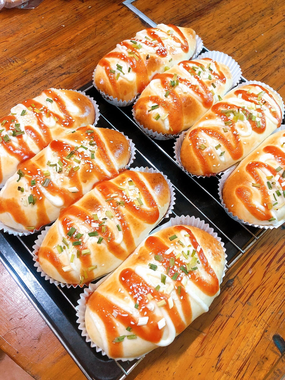 香葱沙拉肉松肠仔包（一次发酵）