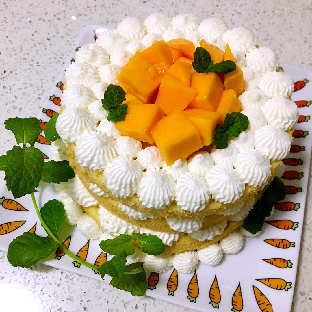 【零失败】不会裱花没关系的水果裸蛋糕 芒果裸蛋糕 完美戚风胚