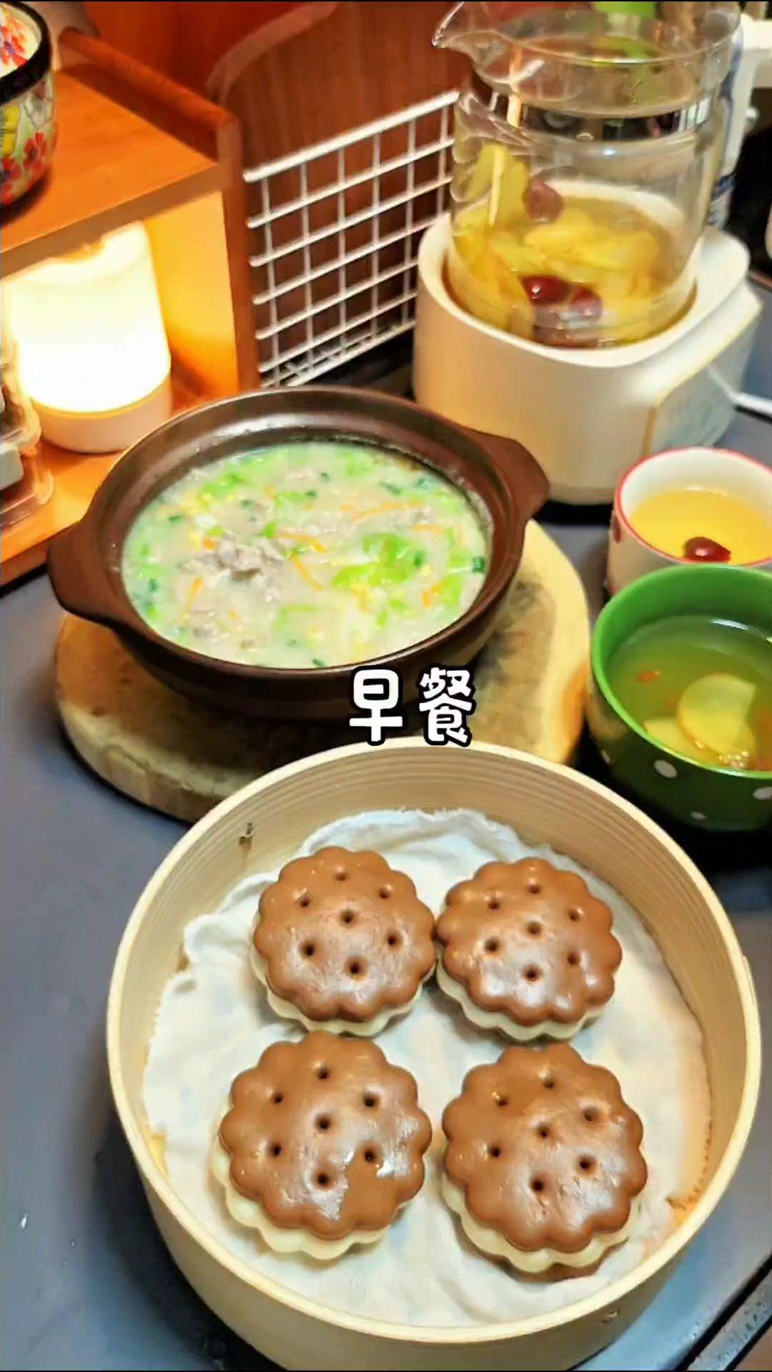 儿童美食100天不重样|中式养脾胃早餐|馒头，苹果枸杞红枣水，窝蛋蔬菜瘦肉粥