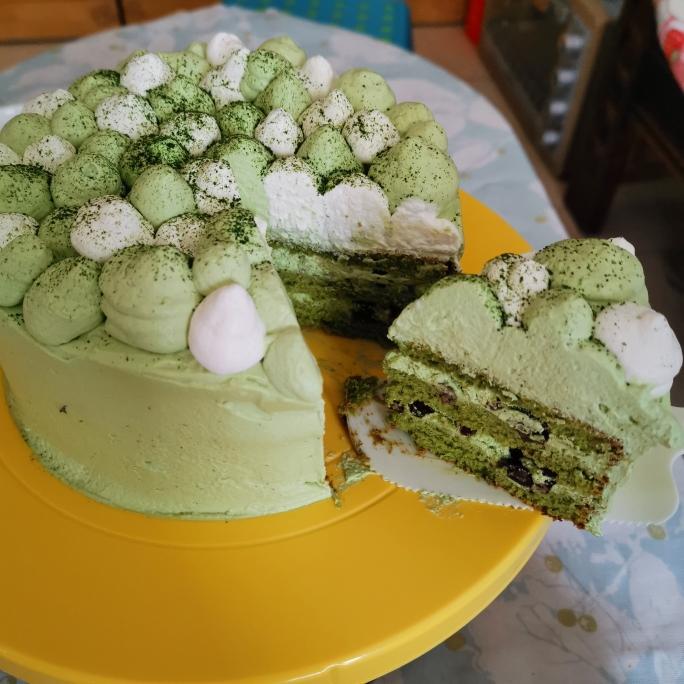 自制抹茶红豆生日蛋糕