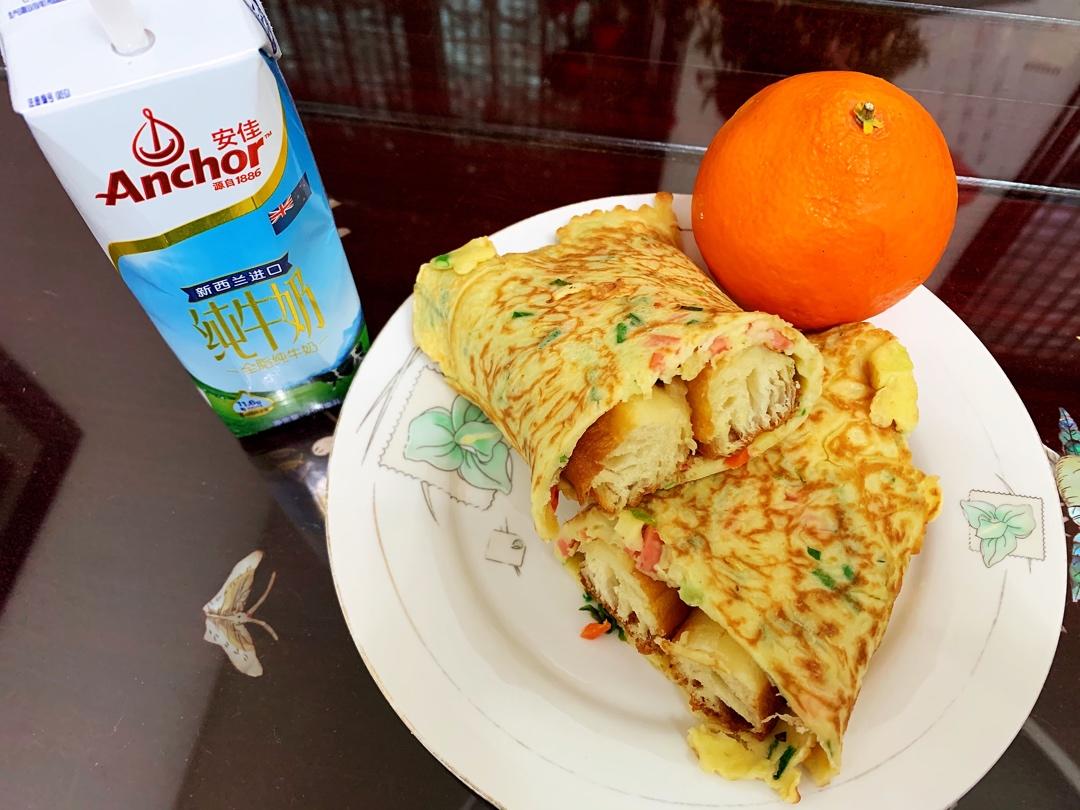 火腿肠葱花鸡蛋饼