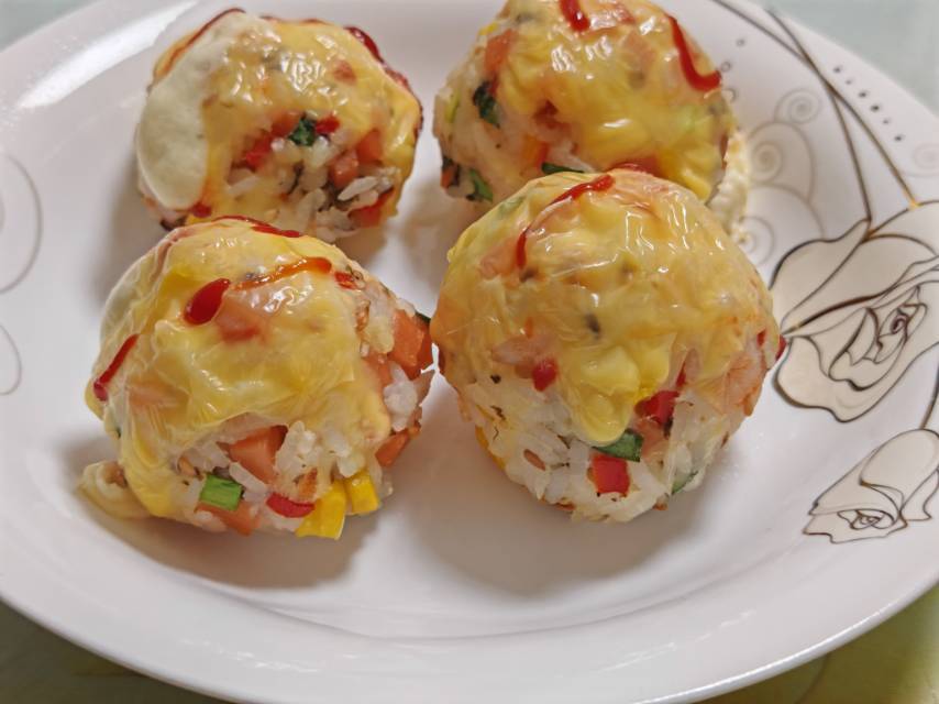空气炸锅【芝士烤饭团】消灭剩饭