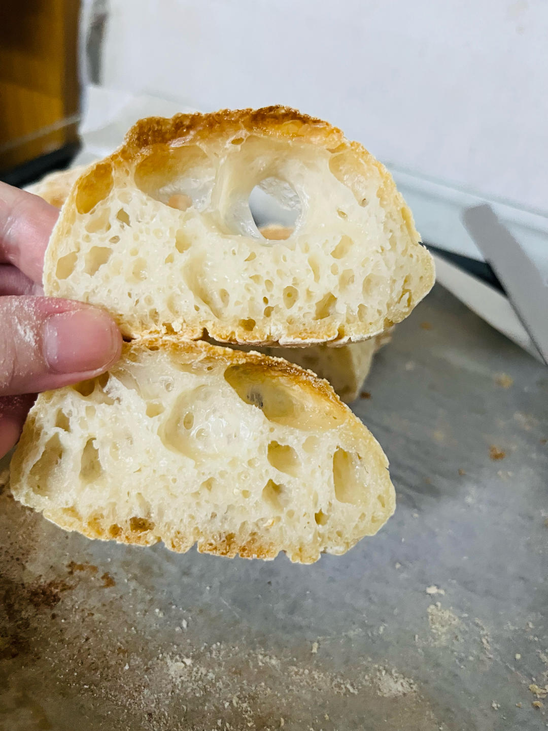 零机器免揉|徒手做出漂亮大气孔欧包|恰巴塔Ciabatta