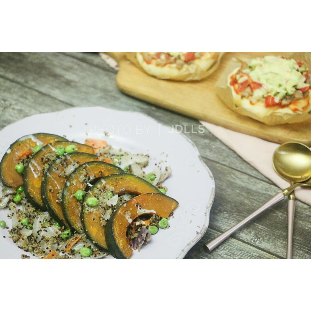 炒藜麦毛豆配烤南瓜