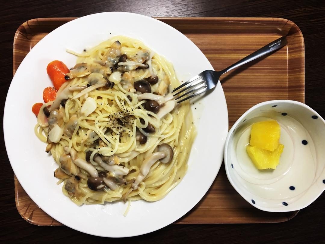 白蘑菇奶油培根意面
