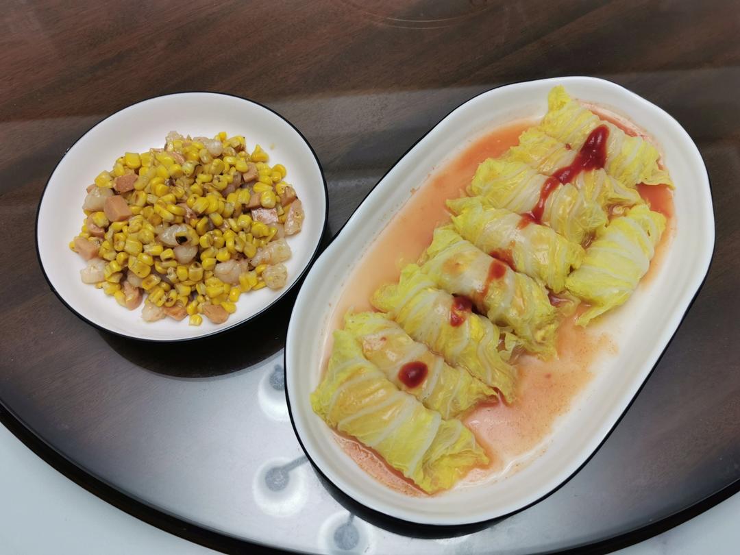 好吃不胖❗️巨简单，有福有财豆腐鸡蛋白菜卷～