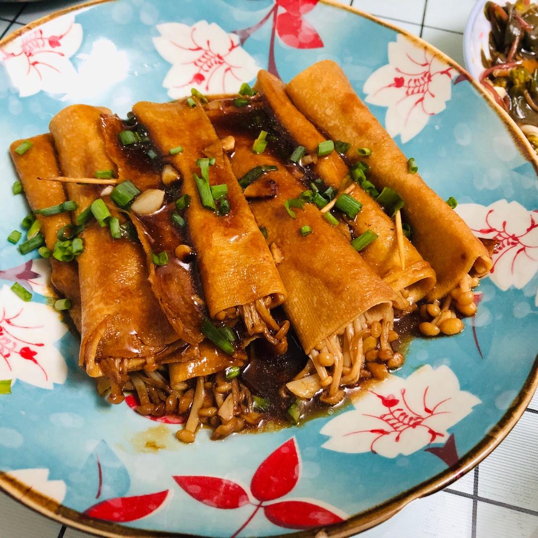比肉还好吃的金针菇豆皮卷