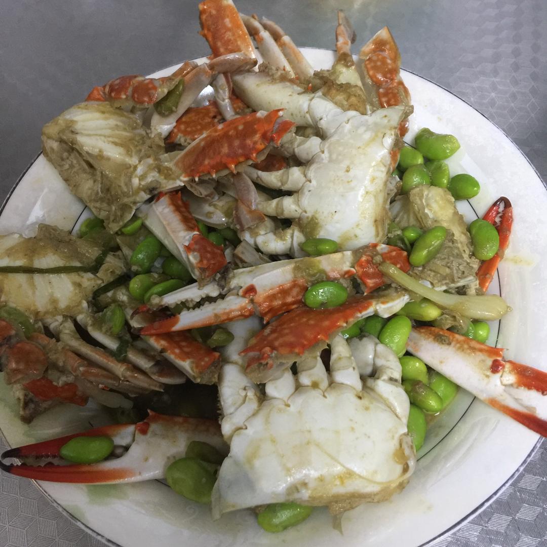 梭子蟹炒毛豆