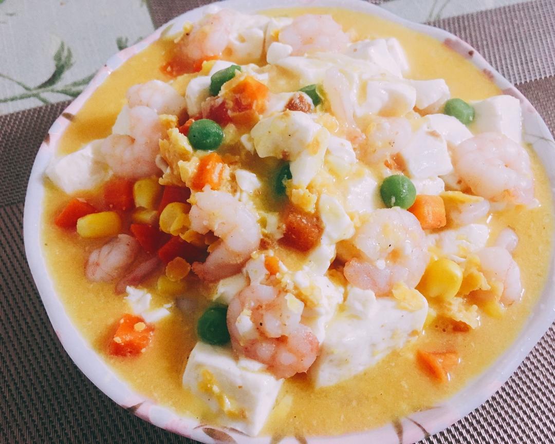 咸蛋黄虾仁豆腐