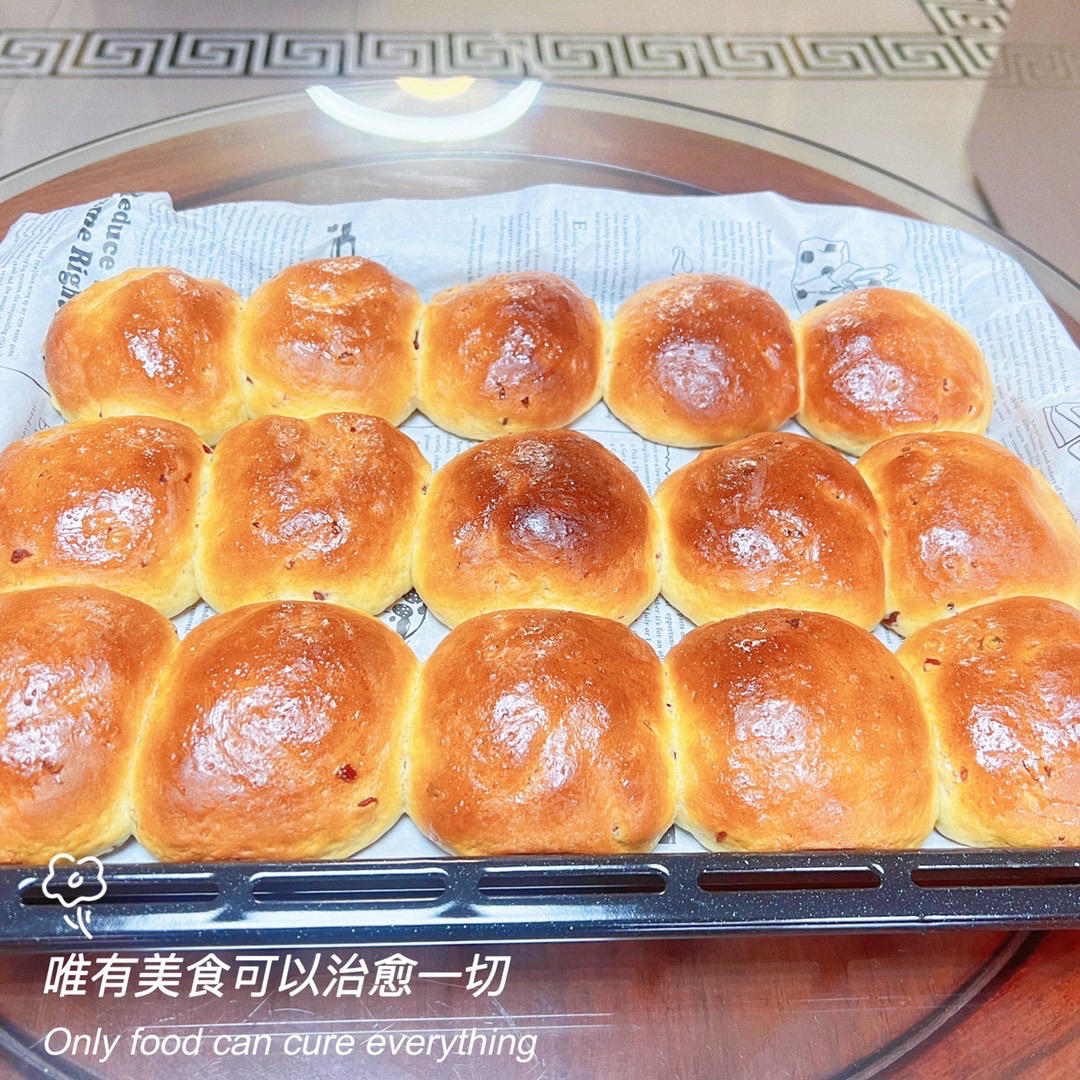 一次发酵，超软蔓越莓餐包😍 简直太美味